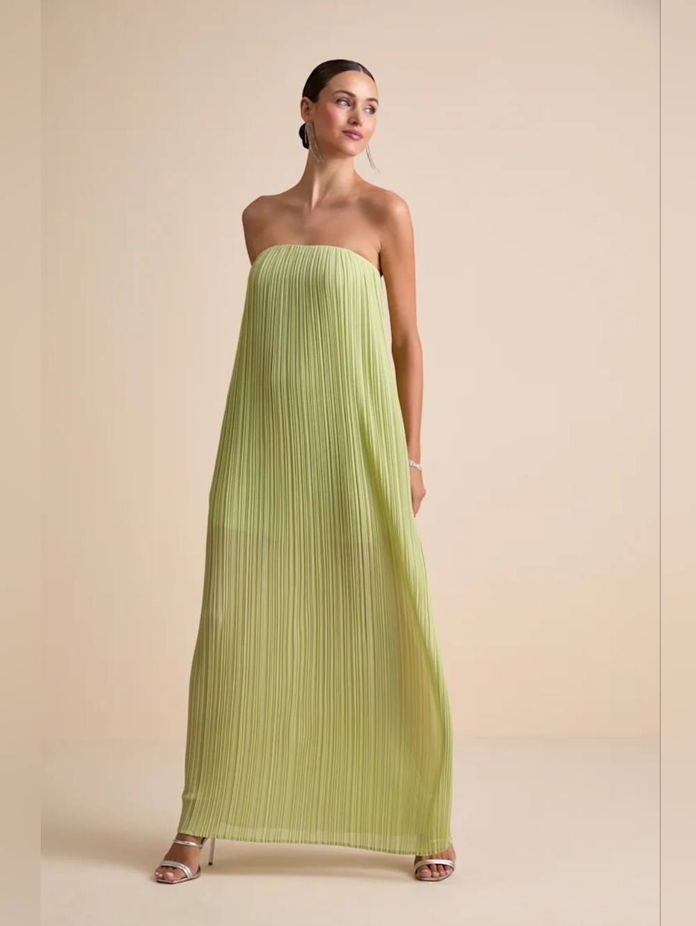 Lulus Yamuna Light Green Pleated Strapless Maxi Dress XS Wedding Party Formal - Picture 2 of 10